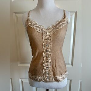 POL Mocha Lace Trim Tank Top